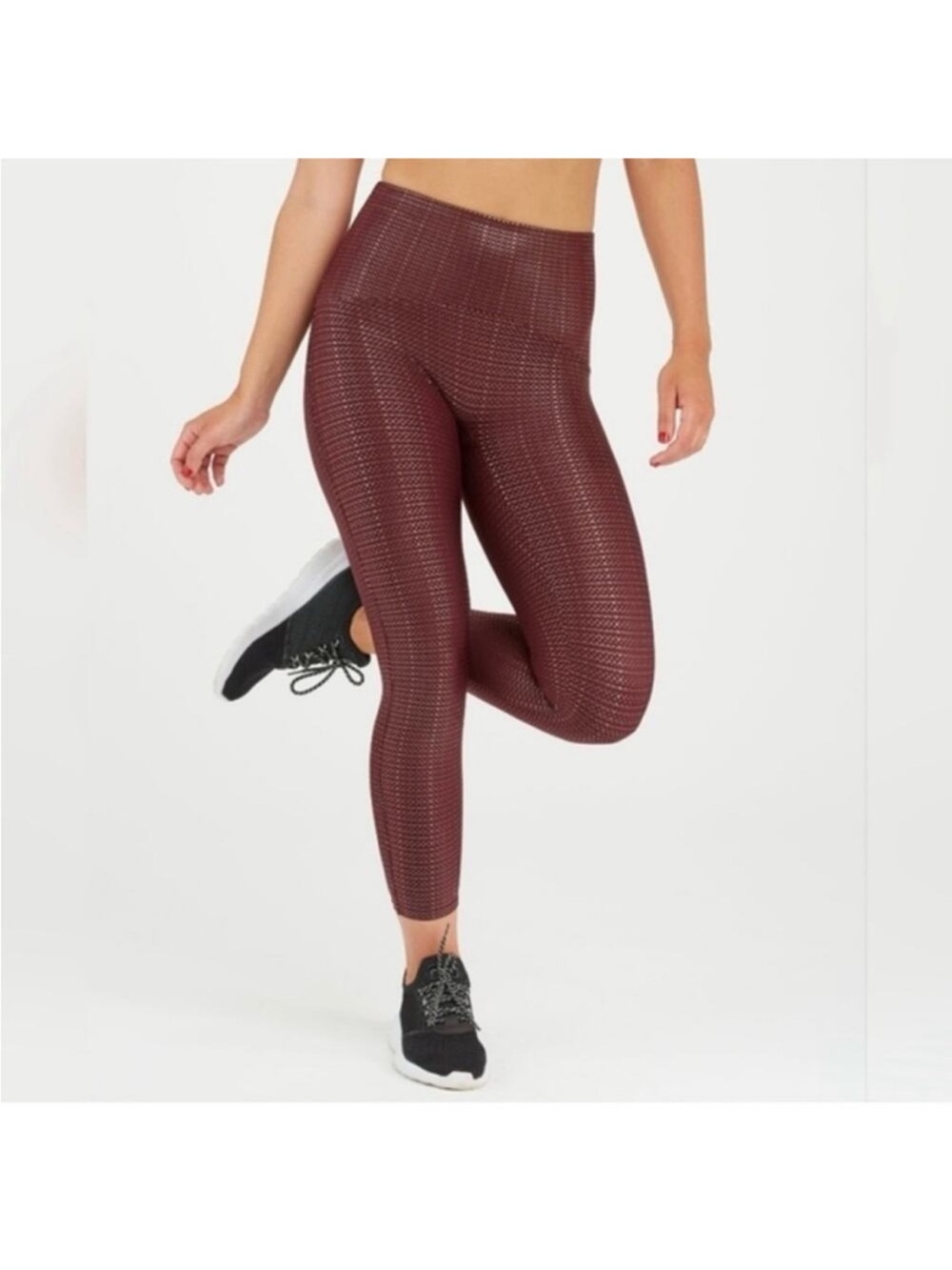 SPANX NWT Metallic Dot Print Active Cropped Leggings Wine/Rose Gold